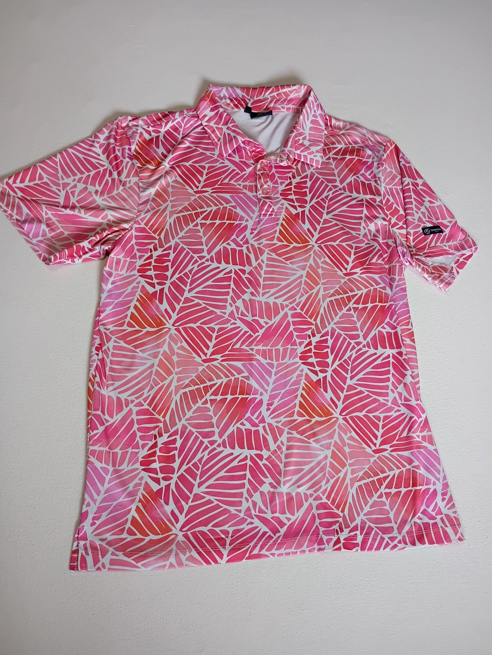 Greenside Golf polo shirt Orange Oasis Geographic Leaf Design Size L